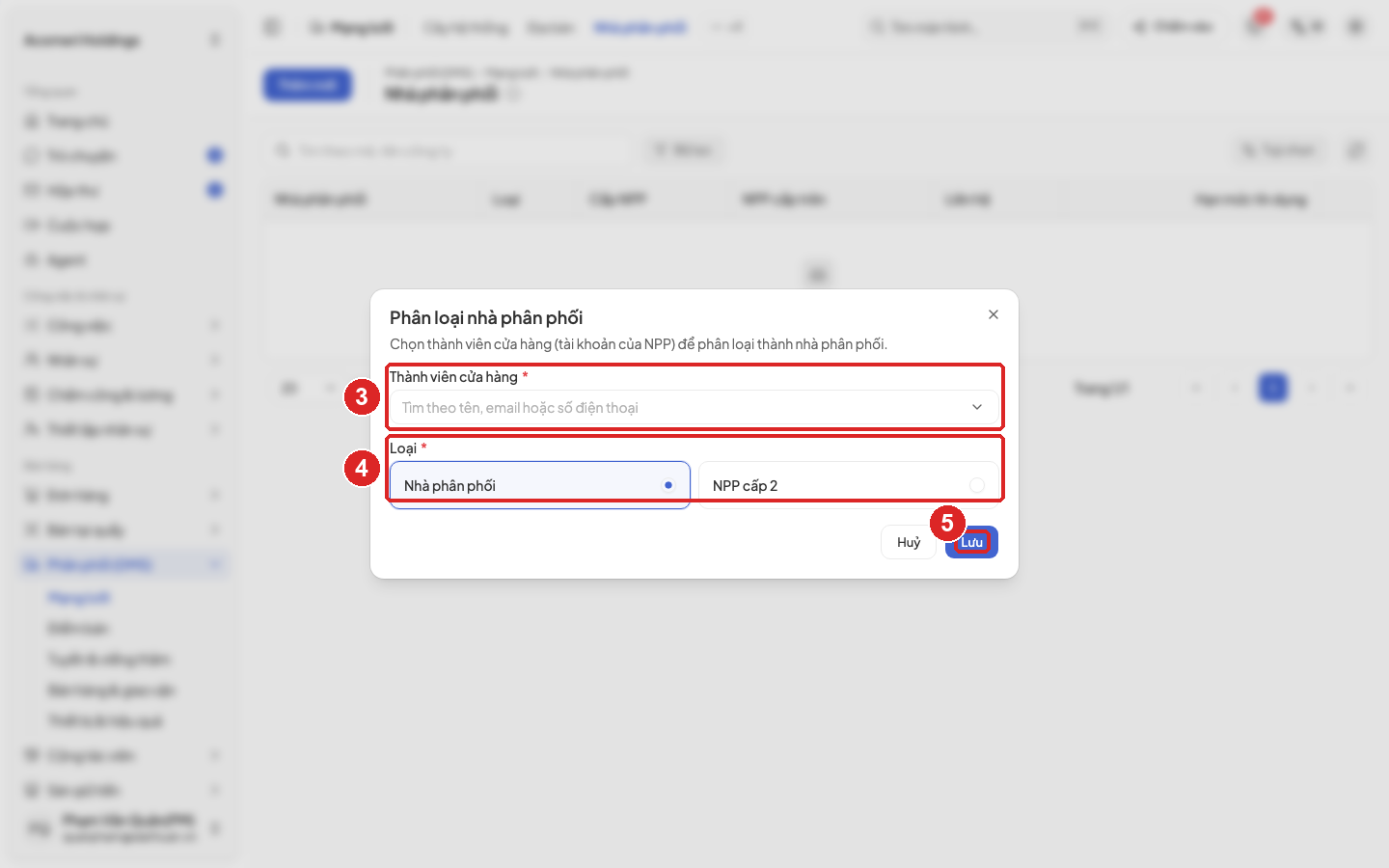 Hình 5. Hộp Phân loại nhà phân phối