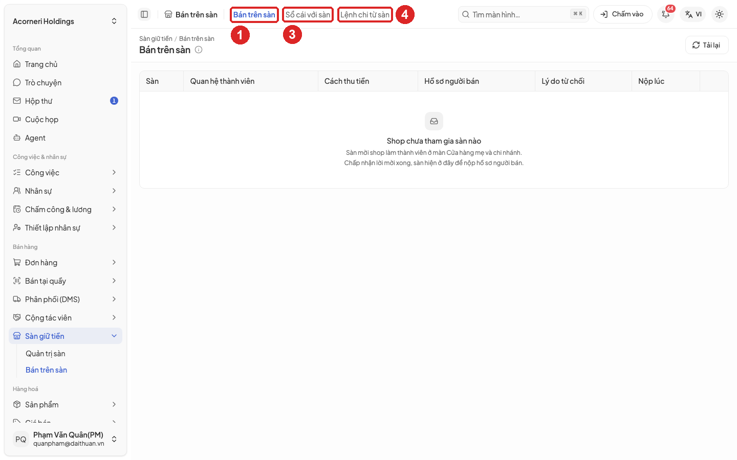 Hình 30. Màn bán trên sàn khi cửa hàng chưa tham gia sàn