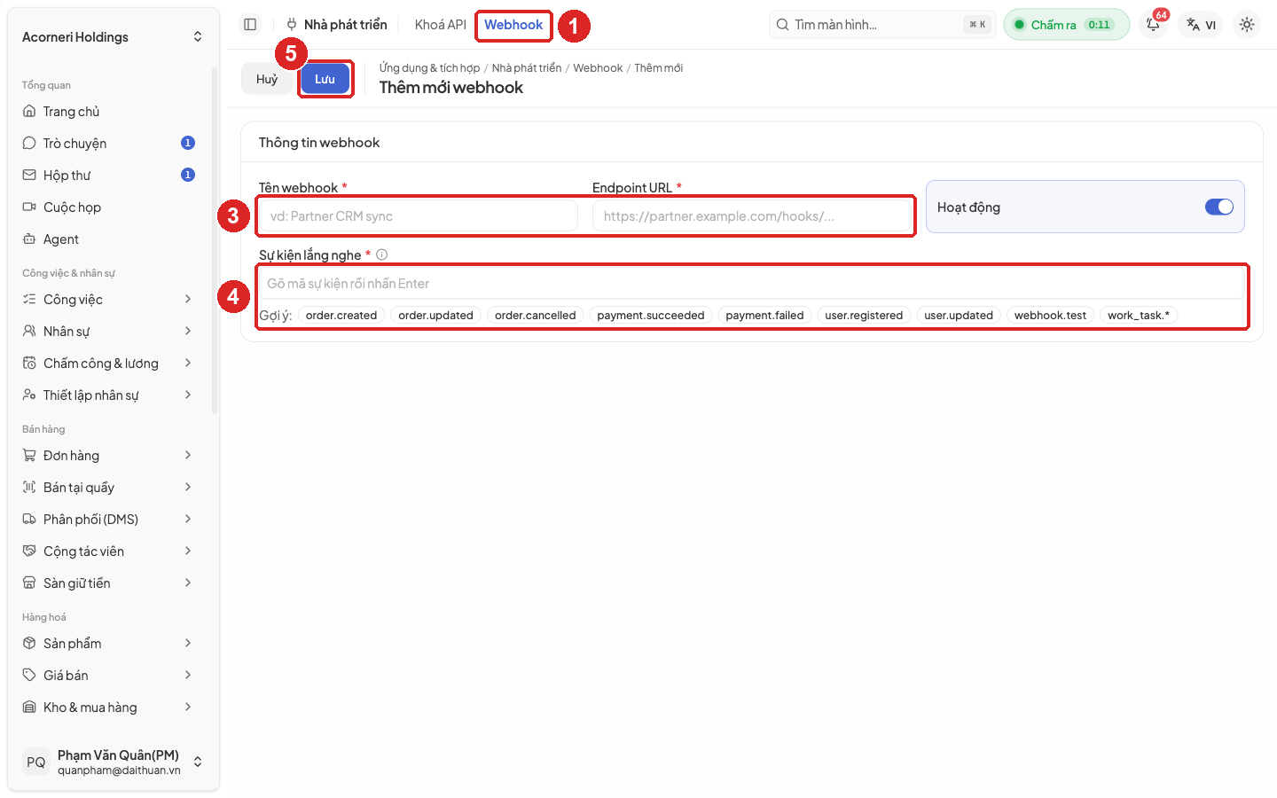 Hình 46. Màn Thêm mới webhook